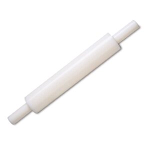 An 14-inch plastic rolling pin with a smooth, non-stick surface, shown horizontally with comfortable, easy-grip handles on both ends.