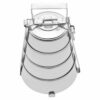 Stainless steel tiffin carrier with 4 stackable compartments.