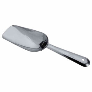 Large stainless steel scooper, ideal for kitchen use.