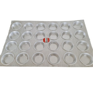 Aluminium muffin tray with 24 cups, ideal for baking two dozen muffins or cupcakes.