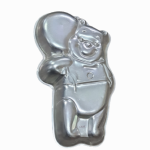 Aluminum cake mold shaped like a teddy bear (teddy is a common abbreviation for teddy bear)