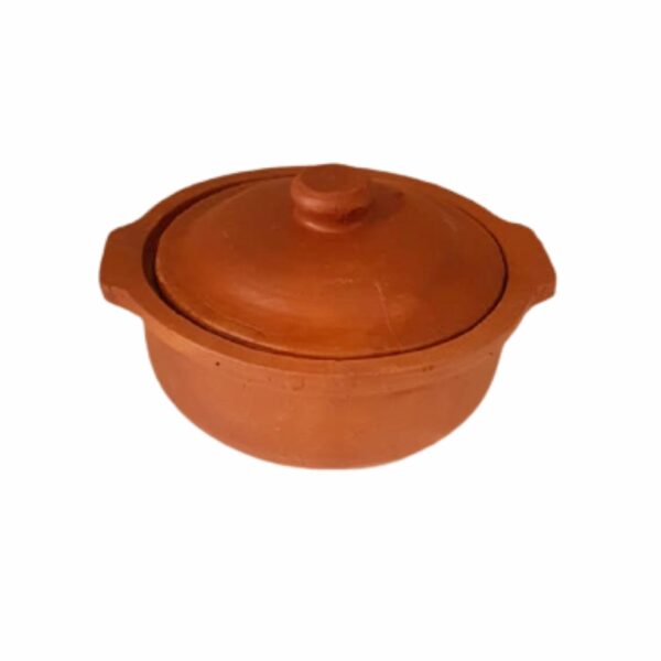 Round earthenware pot with lid, 800 milliliters (27 fl oz).