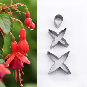 Stainless steel fuchsia flower cutter set of three pieces for creating fuchsia flower shapes. Includes cutters in varying sizes for detailed and consistent designs.