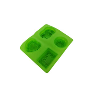 Silicone mold with various cavities for shaping and creating soap bars.