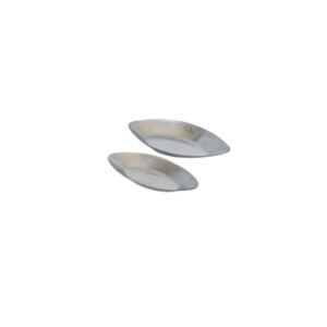 Aluminum pudding mold in a boat shape, designed for making pudding or gelatin desserts with a curved, elongated form that resembles a boat.