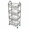 Stainless steel fruit trolley with 4 steps, ideal for storage and display.