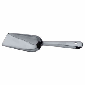 Medium stainless steel scooper for serving and cooking.