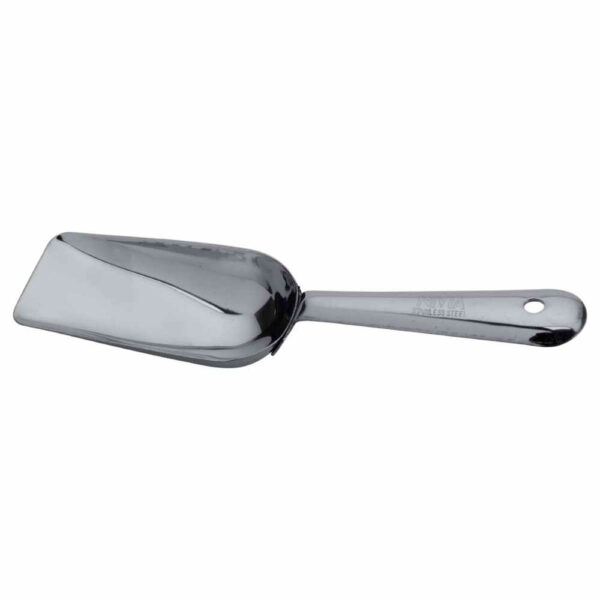 Medium stainless steel scooper for serving and cooking.