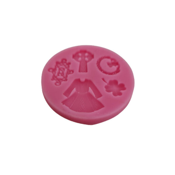 Gum paste mold shaped like an elegant dress, perfect for cake decorating.