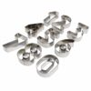 A set of stainless steel cookie cutters shaped like numbers, designed for cutting dough into numerical shapes. The cutters have a polished finish and precise edges for clean, accurate cuts.