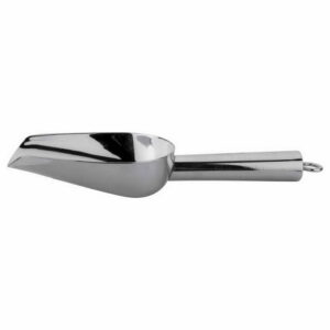 Versatile heavy-duty stainless steel scoop, small size.