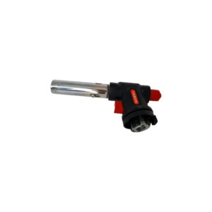 A blow torch flame gun with a metal nozzle and adjustable flame control, designed for applications requiring high heat. It features a handle for easy operation and a trigger mechanism to ignite and regulate the flame.