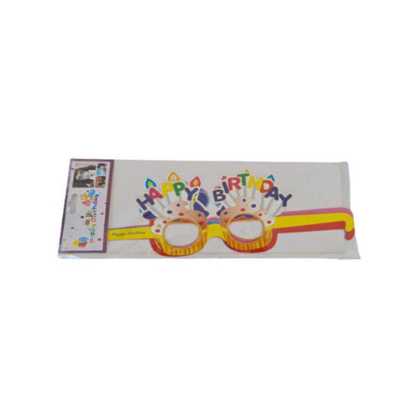 A pair of novelty glasses with a colorful 'Happy Birthday' frame.