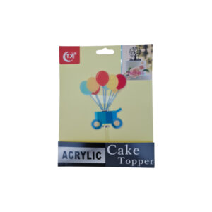 A small balloon cake topper with a stick, used to decorate birthday or celebration cakes.