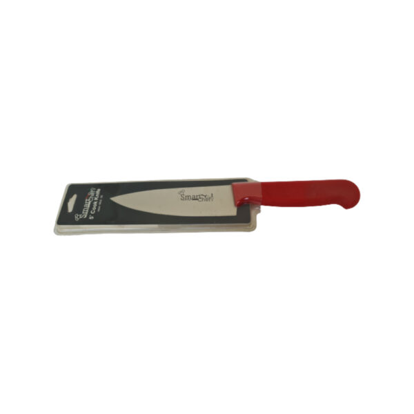 Stainless steel cook knife, 8 inches in length, with a sharp blade and ergonomic handle.