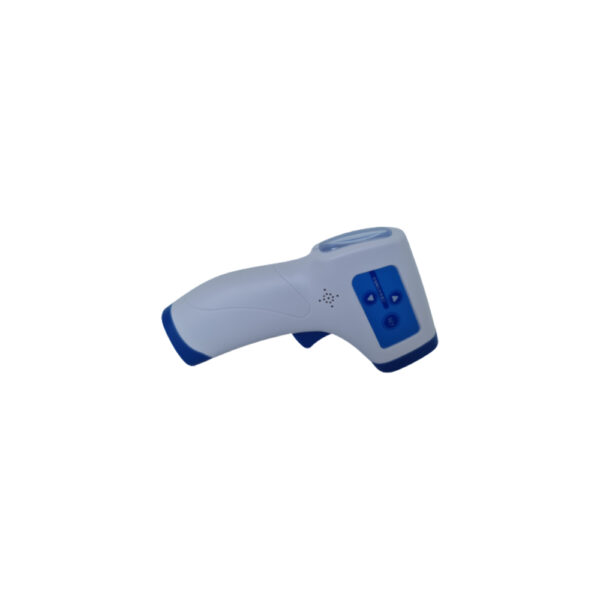 Infrared thermometer, handheld device for measuring temperature without contact.