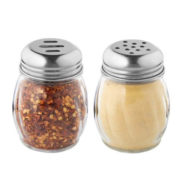 Matching pepper and salt shakers set, elegant and functional kitchen accessories.