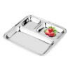 Stainless steel 3-in-1 square plate, versatile serving dish with segmented compartments.