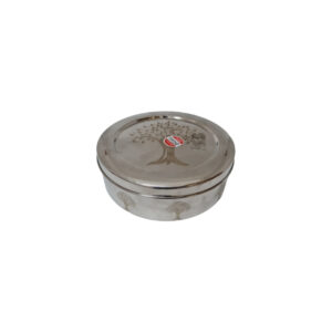 Medium-sized stainless steel masala box, designed for storing various spices.