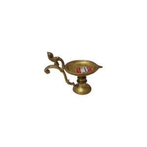 Brass Deepam, traditional Indian oil lamp with intricate designs.