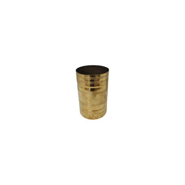 Brass rice grains measuring cup, traditional Indian kitchen utensil with handle.