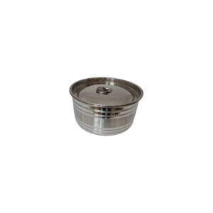 A round stainless steel dish, 5 inches in diameter, suitable for serving food or condiments.