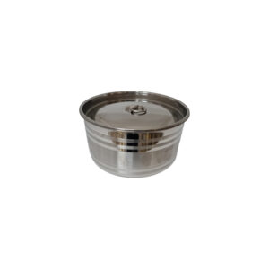 A round stainless steel dish, 6 inches in diameter, suitable for serving food or condiments.