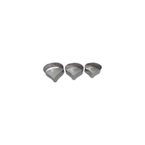 Stainless steel petal cutter set of three pieces for shaping petal designs.