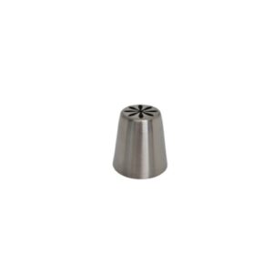 A stainless steel Russian nozzle, featuring a decorative tip designed for piping intricate patterns and designs, typically used in cake decorating. The nozzle has a smooth, durable finish and a fine, detailed pattern for creating beautiful frosting effects.