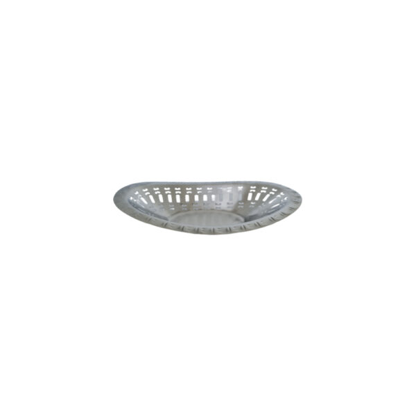 A stainless steel oval roti basket with handles, designed for serving flatbreads like roti or naan.