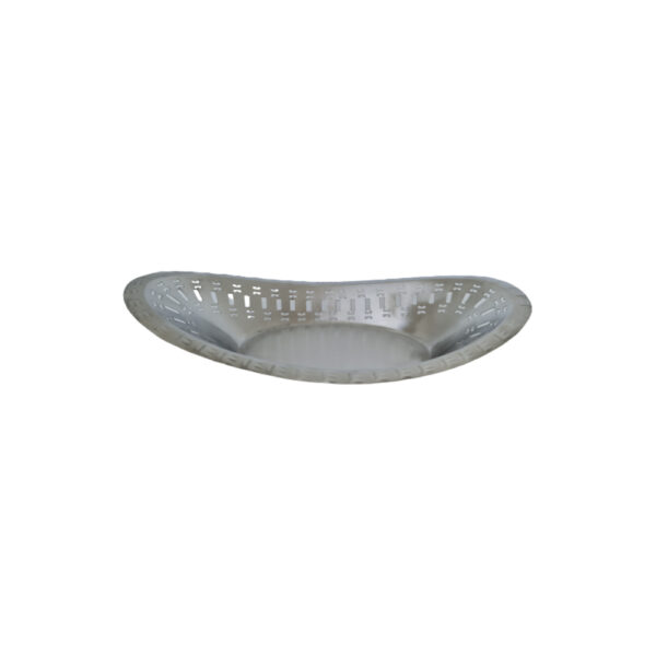 A stainless steel oval roti basket with a handle, designed for serving bread or roti.