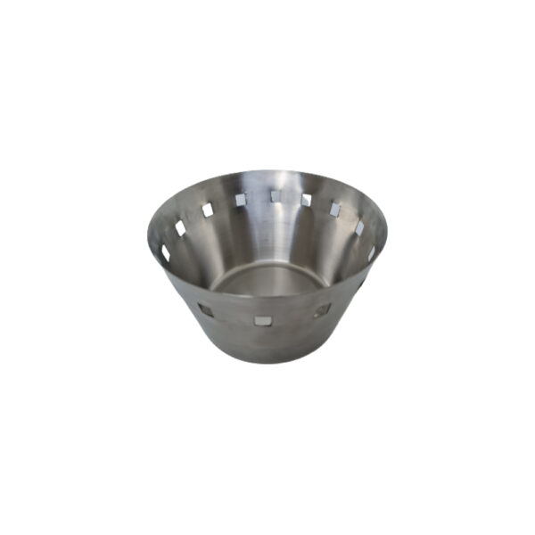 A large stainless steel roti basket with handles, designed for serving Indian flatbreads like roti or naan.