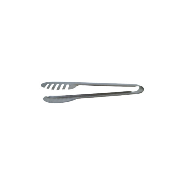 Stainless steel cake tongs, used for serving cakes and pastries.