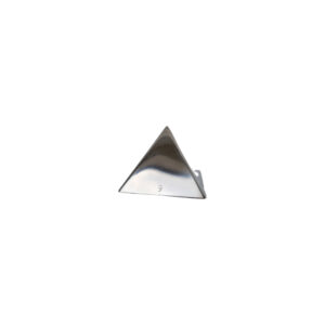 Stainless steel pyramid mould with a sleek design, ideal for creating geometric shapes in baking and dessert presentations. Durable construction for precise shaping.