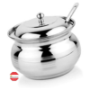 Stainless steel ghee storage pot with a large capacity.