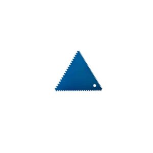 Stainless steel triangular scraper for smoothing and shaping surfaces. Features a flat, triangular blade for precision.