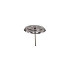 Stainless steel flower nail with a flat base and a small, raised central pin for holding and decorating flowers.