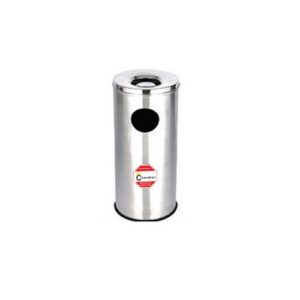 A stainless steel dustbin with an integrated ashtray, modern and functional design.