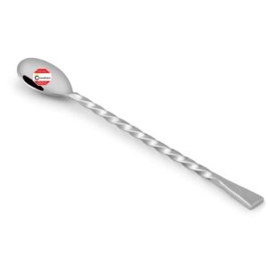 Stainless steel bar spoon, essential tool for mixing cocktails.