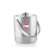 Stainless steel ice bucket, sleek and functional for keeping beverages cold.