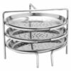 Stainless steel Idiyappam stand with 3 plates, ideal for steaming.