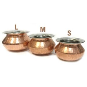 Steel and copper Punjabi serving handi, medium-sized, with traditional Indian design.