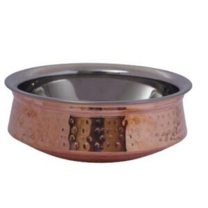 Small copper hundi, a traditional Indian donation box with a lid and intricate design.