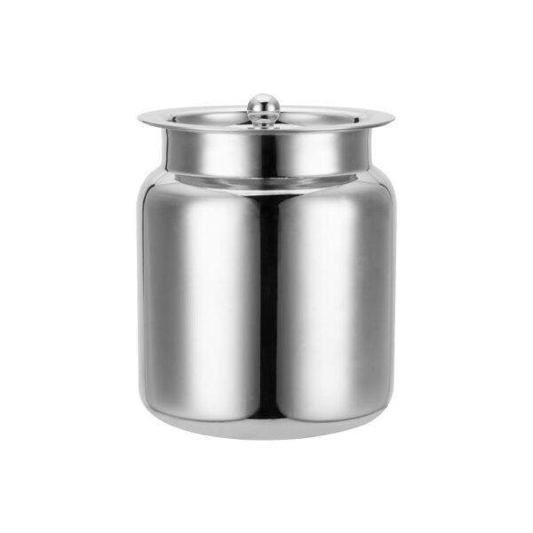 Large stainless steel container with lid for storing clarified butter (ghee)