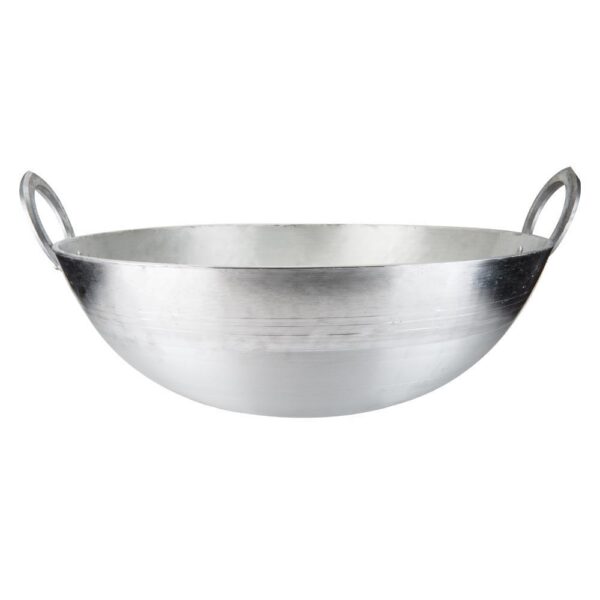 Heavy-duty 17-inch aluminium kadai, ideal for cooking large quantities of food.