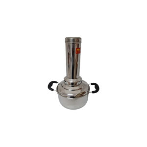 Stainless steel puttu maker, a cylindrical cooking device used to prepare traditional South Indian puttu.