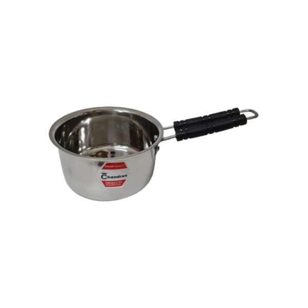 A 6-inch stainless steel saucepan, ideal for cooking small quantities of sauces or liquids.