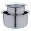 A large stainless steel tawara set, comprising multiple containers with lids for organized food storage.