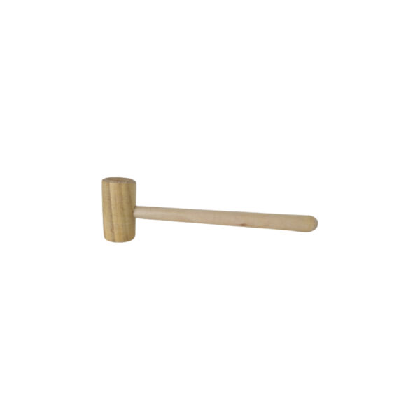 Wooden hammer with a sturdy handle and head, designed for use in light-duty tasks and crafts. Features a smooth finish for comfortable handling and effective striking.